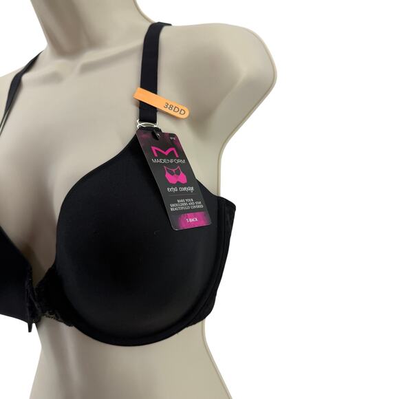 Maidenform One Fab Fit Lace T-Back Shaping Underwire Front Close Bra Black 38DD - Picture 3 of 8